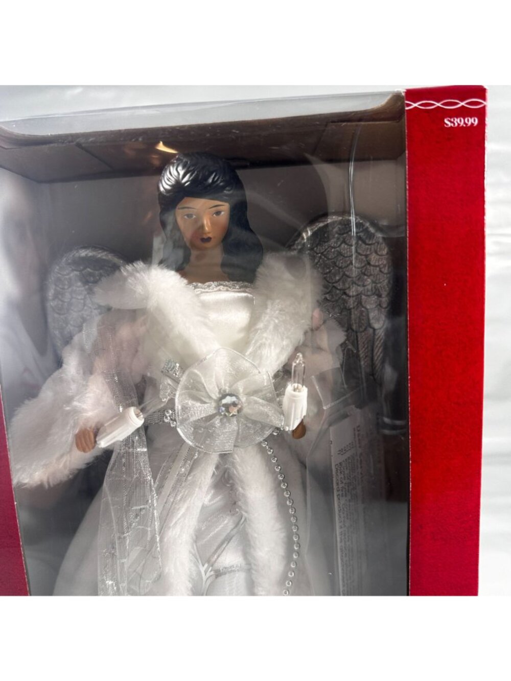 Ashland Christmas Angel Lighted Tree Topper Silver Wings White Gown Cord - Picture 7 of 16